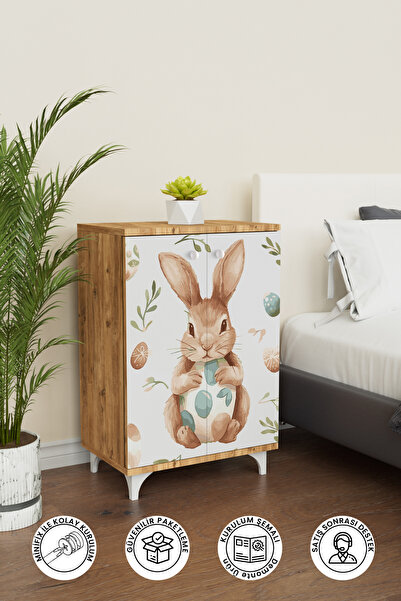 Hediyeler Kapında Pretty Rabit 2 Raflı Çocuk Odası Dolabı Çok Amaçlı Baskılı ...