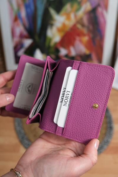 Norvi Leather Çok Bölmeli Hakiki Deri Kartlık Cüzdan Fuşya 1090