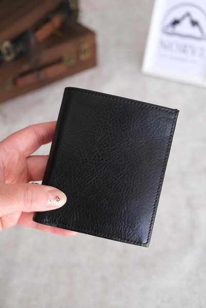 Norvi Leather محفظة من الجلد الطبيعي مع حجرة للعملات المعدنية باللون الأسود 1007
