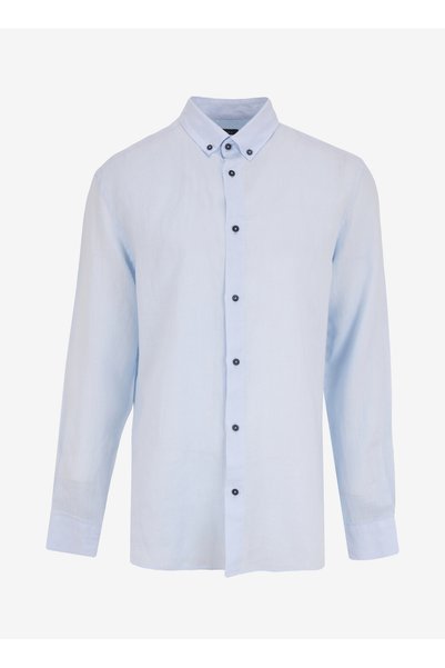FABRIKA COMFORT Blue Men's Buttoned Regular Fit 100% Linen Shirt Fc5Sm-Gml 2542