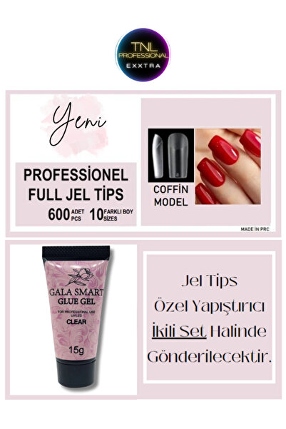 tnl professional Full Jel Tips Coffin Içi Törpülü 600lü Ve Özel Yapıştırıcı S...