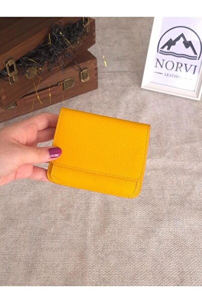 Norvi Leather Multi-Compartment Genuine Leather Card Holder Wallet Yellow 1090