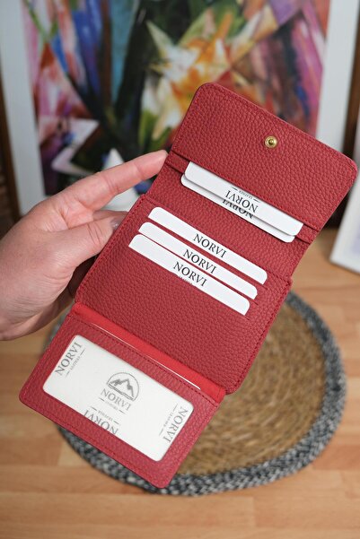 Norvi Leather محفظة حامل بطاقات من الجلد الطبيعي متعددة الأقسام باللون الأحمر...