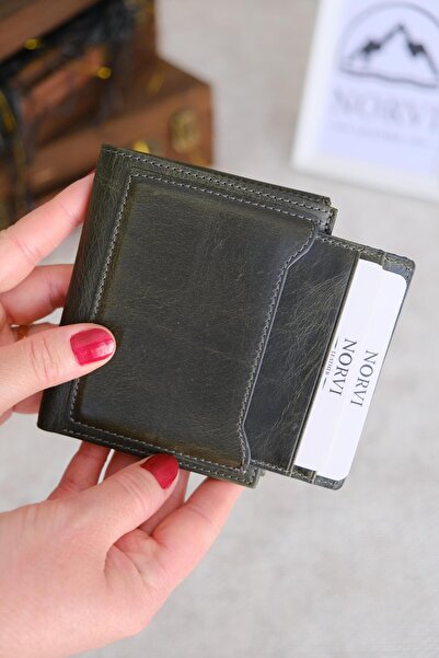 Norvi Leather Genuine Leather Wallet Card Holder Green 1122