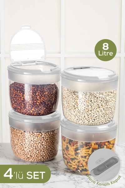 Vienev 4-Piece 8 Liter Large Size Plastic Storage Container – Light Gray Lid