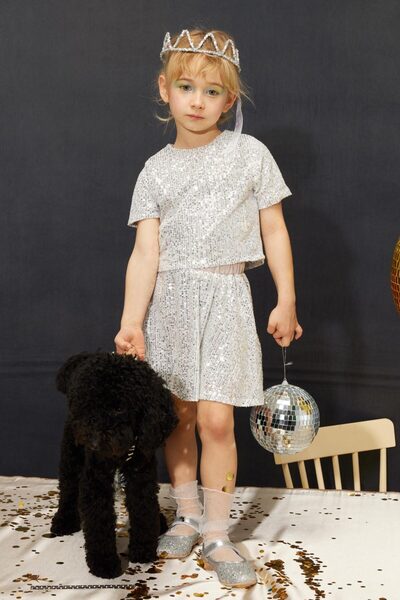 Le Mabelle Silver Sequined Girl's Double Suit - Larina
