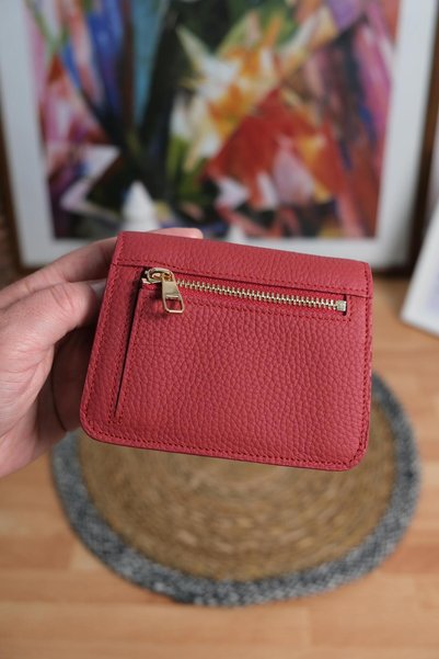 Norvi Leather Multi-Compartment Genuine Leather Card Holder Wallet Red 1090