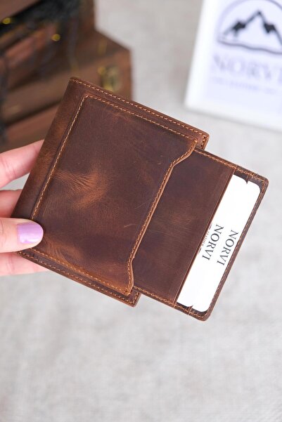 Norvi Leather محفظة جلدية أصلية لحمل البطاقات لون البندق 1122