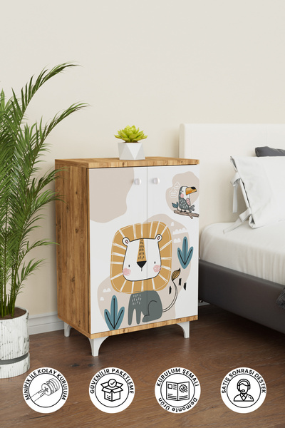 Hediyeler Kapında Jungle Animals 2 Raflı Çocuk Odası Dolabı Çok Amaçlı Baskıl...