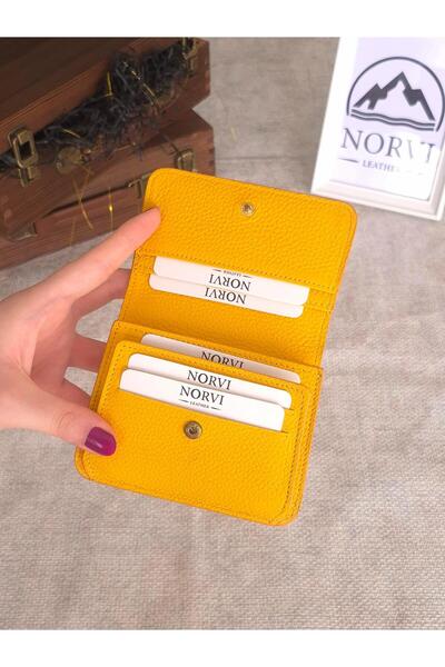 Norvi Leather Multi-Compartment Genuine Leather Card Holder Wallet Yellow 1090
