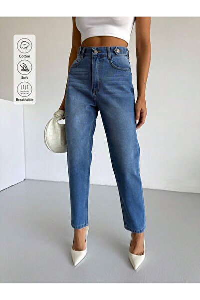 SHEVEGA ΓΥΝΑΙΚΕΙΟ ΜΠΛΕ ΠΑΝΤΕΛΟΝΙ ΜΟΜ ΤΖΙΝ ΜΕ ΑΠΟΛΕΤΑ ΚΑΙ ΨΗΛΗ ΜΕΓΕΘΥΝΤΙΚΗ ΖΩΝΗ