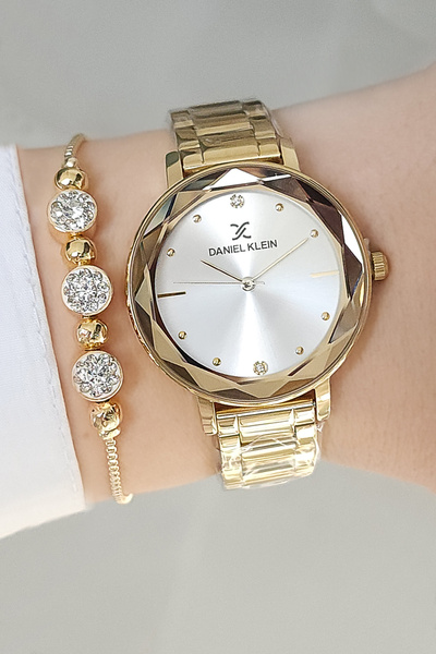 Daniel Klein Kesme Cam Gold/metalik Çelik Bilezik Kadın Kol Saati+hediye Bileklik
