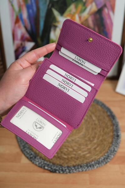 Norvi Leather Çok Bölmeli Hakiki Deri Kartlık Cüzdan Fuşya 1090