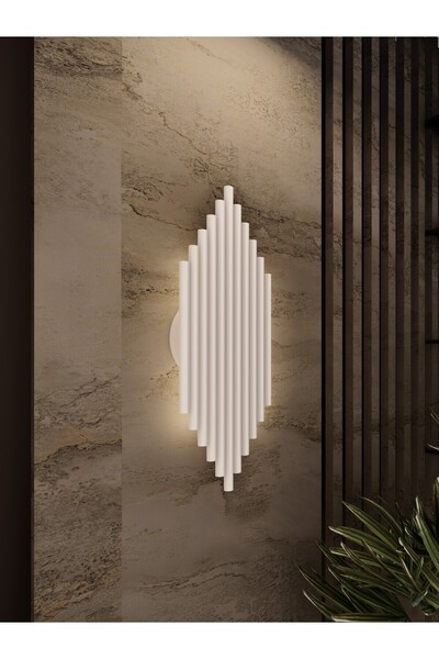 avizade Nox Beyaz Pilli Aplik | Sarı Işık Yayan Duvar Tipi Dekoratif Lamba