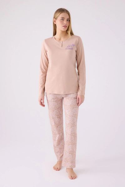 Pierre Cardin Kadın Krem Uzun Kol Pijama Takım