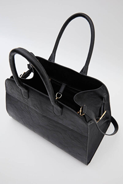 BE BLUE Black Belted Leather Tote Bag