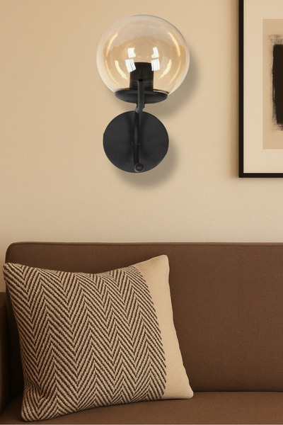 avizade MERLA Siyah Metal Tekli Bal Cam Pilli Aplik-Minimalist Duvar Lambası-Modern Duvar Aydınlatma