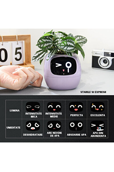 ILA PRODUCT Ghiveci smart pentru plante, animatii si senzori tactili, elegant, portabil, alb