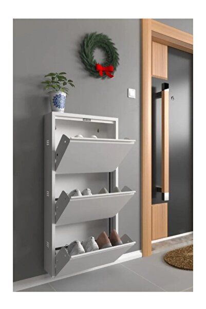 Divona Home Dekoratif Üstten Açılır Metal Ayakkabılık Dolap