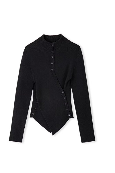 Store SİYAH ASİMETRİK DÜĞME DETAYLI YUMUŞAK TRİKO