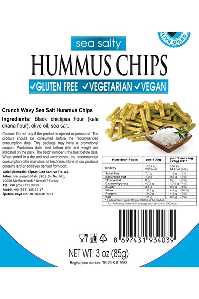 Cipsaş Crunch Stick Deniz Tuzlu Vegan Glutensiz Zeytinyağlı Nohut Cipsi (hummus Chips) 85 Gr