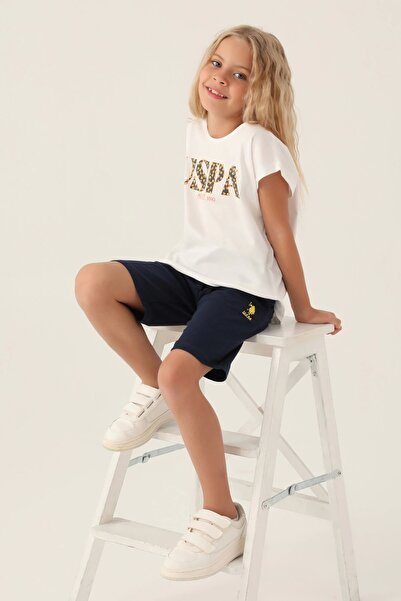 U.S. Polo Assn. Licensed Flower Written Cream Girl's Bermuda Set