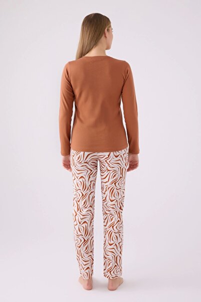 Pierre Cardin Kadın Kahverengi Uzun Kol Pijama Takım