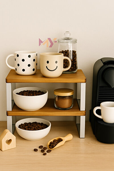 Myend 2 дерев'яні полички для шафи, металева підставка для чашок, органайзер для стільниці