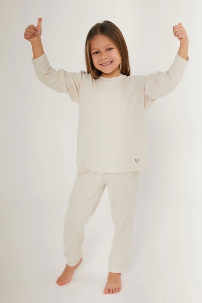 Rolypoly Kız Çocuk Krem Uzun Kol Pijama Takım