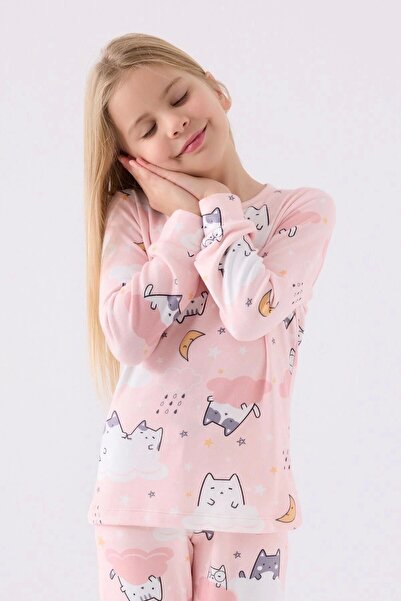 Rolypoly Kız Çocuk Pembe Uzun Kol Pijama Takım