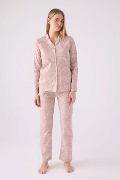 Pierre Cardin Kadın Kahverengi Gömlek Pijama Takım