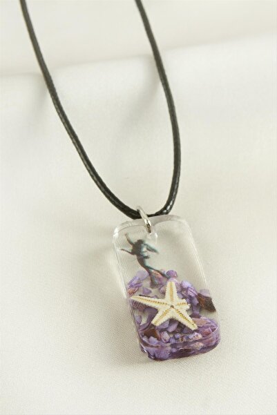 TakÇalıştır قلادة إيبوكسي مستطيلة الشكل من زيركون مرصّع بالأحجار بتصميم أنيق