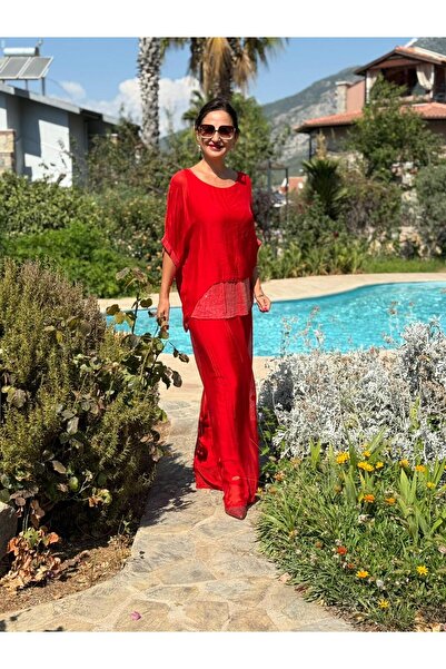 Punta Otantik Nc6641 Italian Pulpayet Silk Suit Red