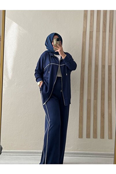 onlymoon طقم علوي وسفلي من القطن بنسبة 100% باللون الأزرق الداكن للنساء |   قالب مريح من الليكرا |   استخدام لمدة 4 مواسم |   أنيق ومريح