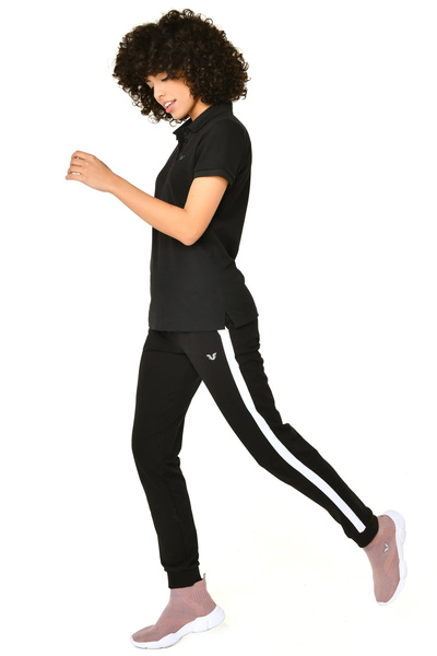 bilcee Tricou din bumbac cu mânecă scurtă, cu guler polo, negru, cu nasturi 8719