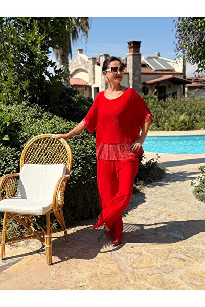 Punta Otantik Nc6641 Italian Pulpayet Silk Suit Red