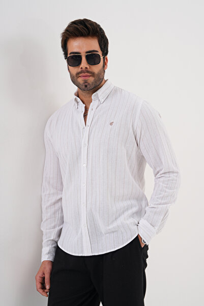 Catto Peak قميص رجالي مخطط عادي مصنوع من القطن بنسبة 100% يسمح بمرور الهواء و...