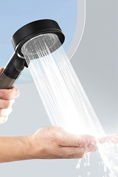 KUSTAR 5 Fonksiyonlu Çelik Su Tasarruflu Filtreli Turbo Jet Duş Başlığı Siyah