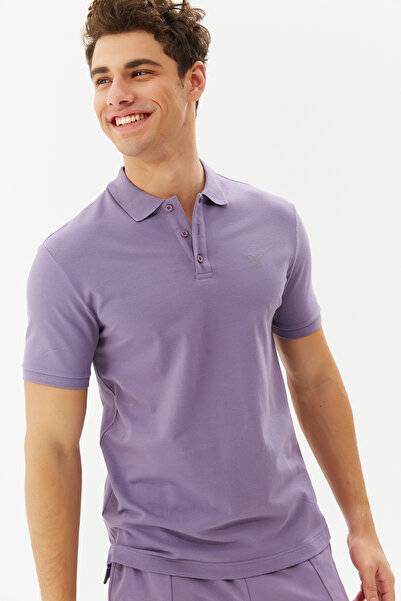 bilcee Ανδρικό μωβ βαμβακερό μπλουζάκι με γιακά πόλο με κουμπιά 8982