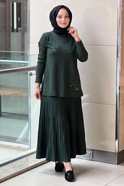 Nuss Mercerized Suit with Bead Embroidered Pleated Skirt