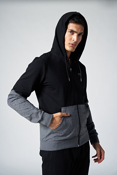 bilcee Quicktime Erkek Koyu Gri Melanj Kapüşonlu Eşofman Takımı 7007