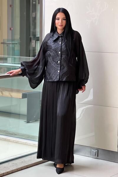 MİANOTTE Kolları Organze Brokar Gömlek Pantolon Takım