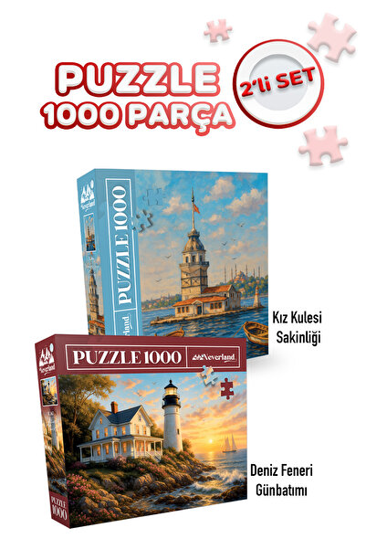 Neverland 2 ADET 1000 PARÇA PUZZLE -KIZ KULESİ SAKİNLİĞİ VE DENİZ FENERİ GÜNB...