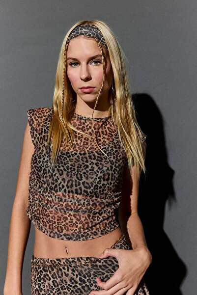 DeFacto Coool Fitted Leopard Print Tulle Short Sleeve T-Shirt G1518Ax25Au