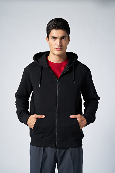 bilcee Мъжки черен спортен топ с качулка и цип, голям размер, 7016