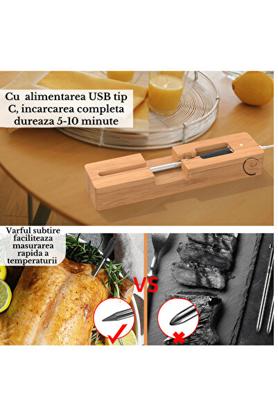 ILA PRODUCT Termometru bucatarie inteligent, Bluetooth, IPX7, carne si bauturi, masurare rapida