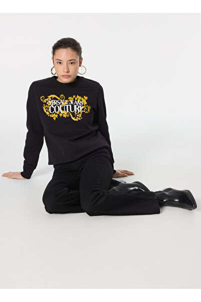 VERSACE JEANS COUTURE Yuvarlak Yaka Baskılı Siyah Kadın Sweatshırt 77HAIE05