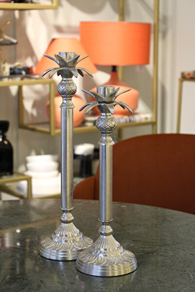 tuan design 2 li gümüş palmiye şamdan