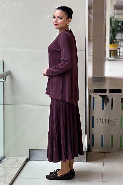 Nuss Mercerized Suit with Bead Embroidered Pleated Skirt