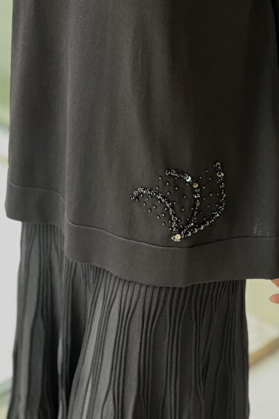 Nuss Mercerized Suit with Bead Embroidered Pleated Skirt